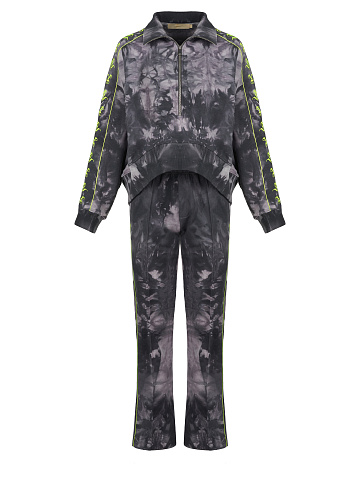 Серый tie-dye костюм с укороченной толстовкой и вышивкой YD, 1