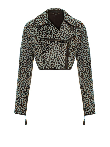 Укороченная кожаная косуха с мехом кенгуру, 1