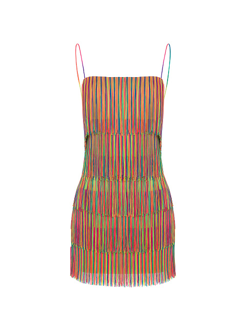 Разноцветное платье-мини с бахромой, 2