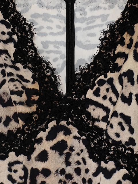 Леопардовое платье-мини с черным кружевом, 3