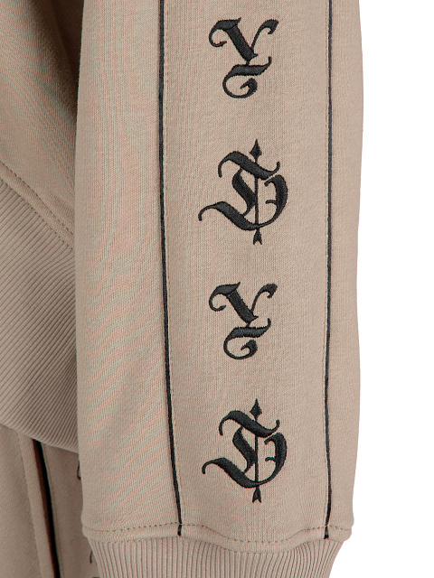 Пудрово-бежевый трикотажный костюм с вышивкой YD, 5