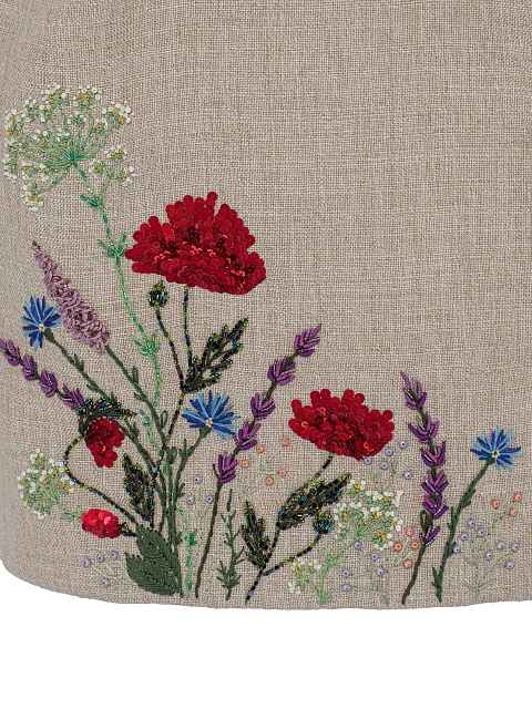 Бежевое платье-мини из льна с открытыми плечами и цветочной вышивкой, 3 Бежевое платье-мини из льна с открытыми плечами и цветочной вышивкой, 3