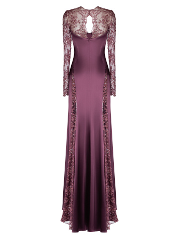 Фиолетовое шелковое платье-макси с кружевом, 2