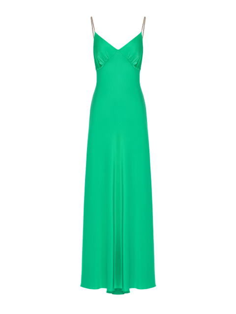 Зеленое платье-макси из шелка с фианитами, 1