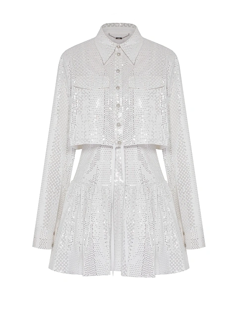 Серебристый комплект из платья-мини и рубашки в пайетках, 2