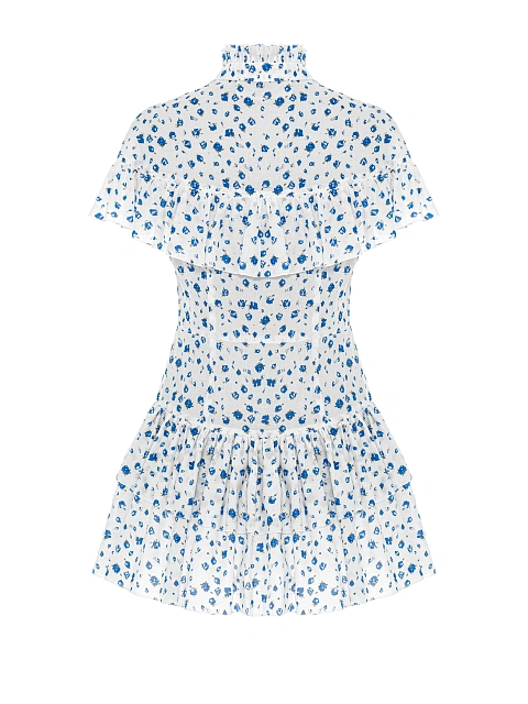 Белое платье-мини из хлопка с синим цветочным принтом, 3