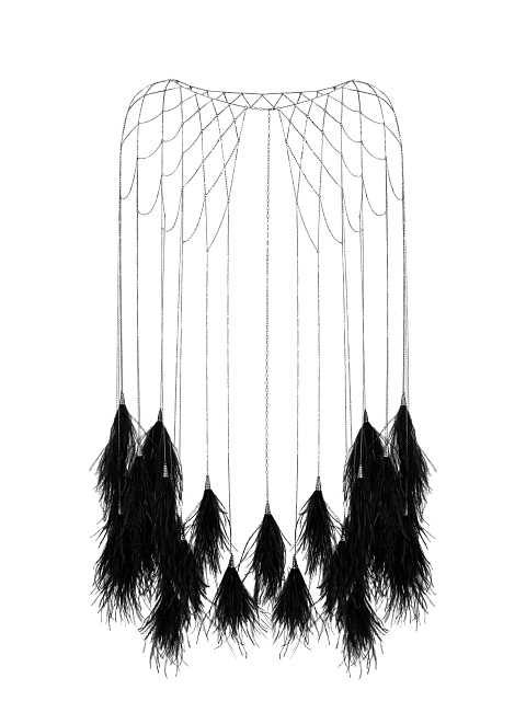 Черная накидка из цепочек и перьев, 2