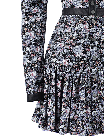 Черное хлопковое платье-мини с серым цветочным принтом, 2