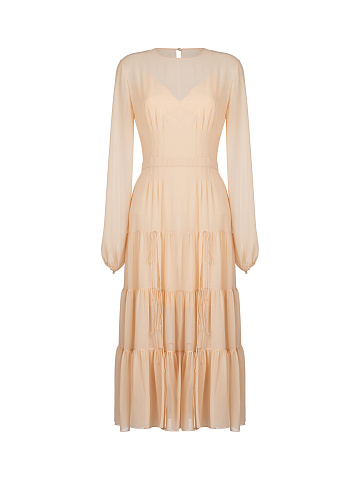 Бежевое шифоновое платье-миди, 1