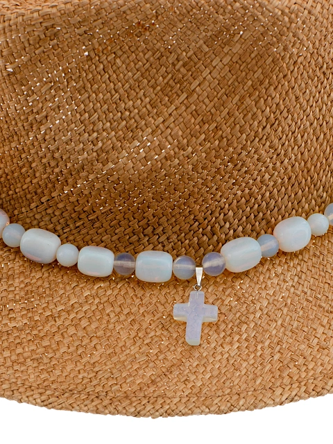 Соломенная шляпа с отделкой из лунного камня, 4