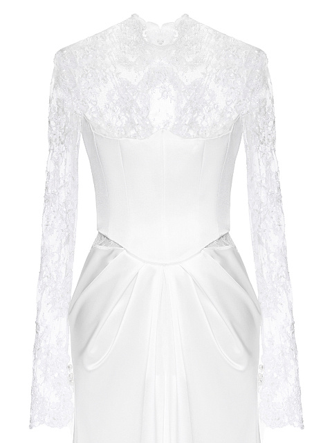 Белое платье-макси из шелка с кружевом и бисером, 3