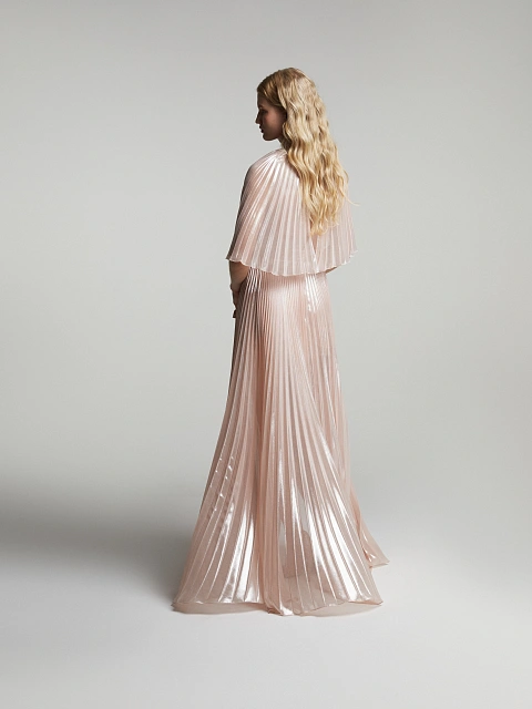 Розовое платье-макси из плиссированного шифона с эффектом металлик, 6