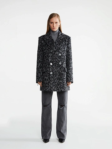 Серое полупальто с леопардовым принтом, 2