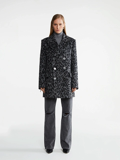 Серое полупальто с леопардовым принтом, 2 Серое полупальто с леопардовым принтом, 2