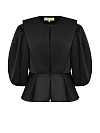 Жакет со складками и укороченым рукавом из черной тафты, бант