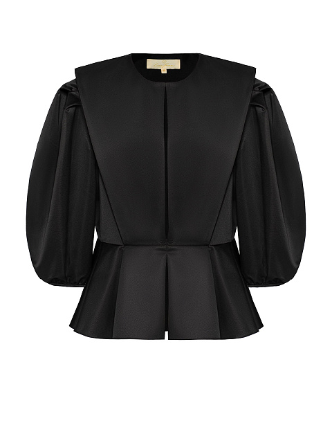 Черный жакет с укороченными рукавами и баской, 1