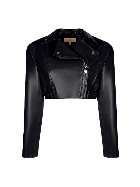 Черная укороченная куртка-косуха из эко-кожи, 1 Черная укороченная куртка-косуха из эко-кожи, 1