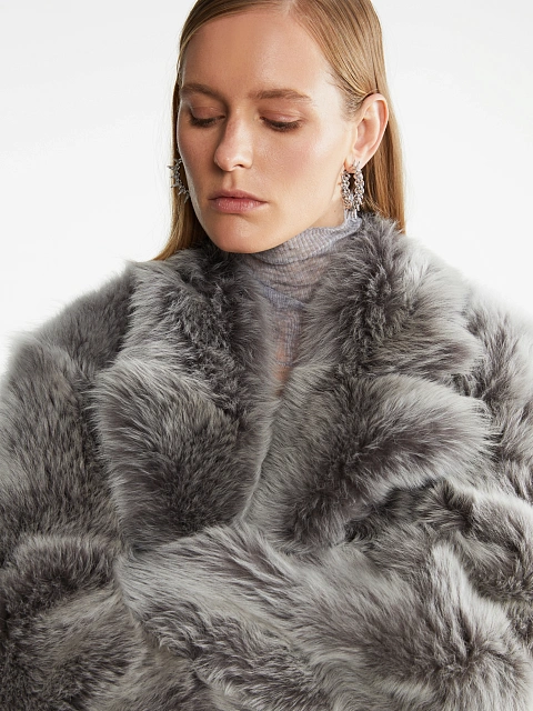 Серая укороченная шуба из овчины, 14