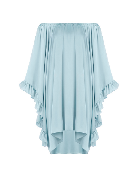 Голубое платье с открытыми плечами, 1