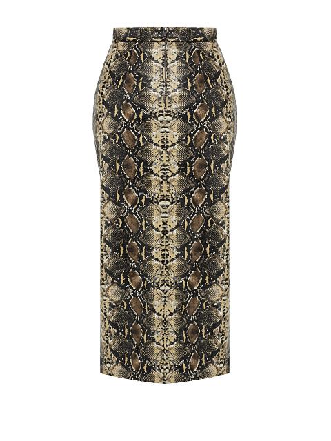 Бежевая юбка-миди из эко-кожи с разрезом, 2