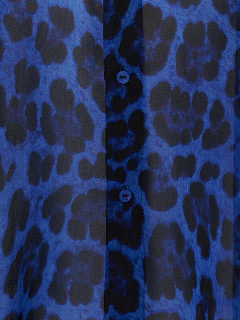 Синяя блузка с леопардовым принтом из шифона, 4