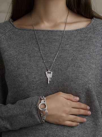 Комплект браслет с кулоном из белого золота с бриллиантами, 2