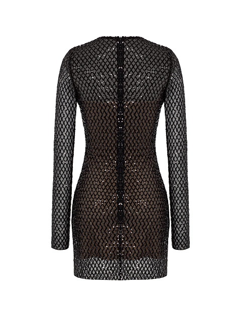 Черное платье-мини из сетки с пайетками, 2