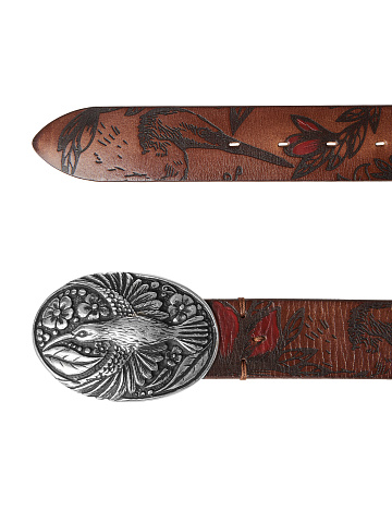 Широкий коричневый кожаный ремень с узором, 2