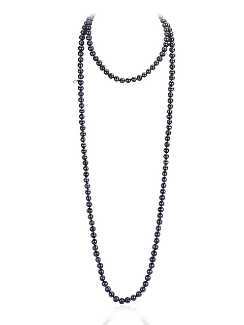 Колье из серебра с бусинами из черного жемчуга, 120 см, 1 Колье из серебра с бусинами из черного жемчуга, 120 см, 1