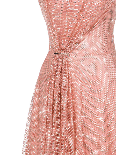 Розовое платье-мини из сетки со стразами, 3