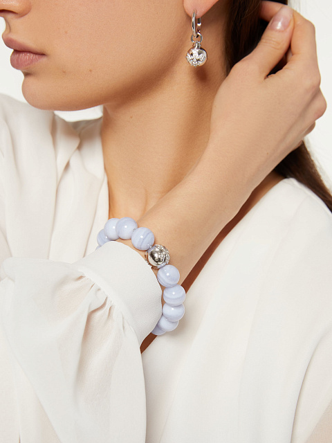 Хупсы из белого золота с бусиной из халцедона и бриллиантами, 5 Хупсы из белого золота с бусиной из халцедона и бриллиантами, 5