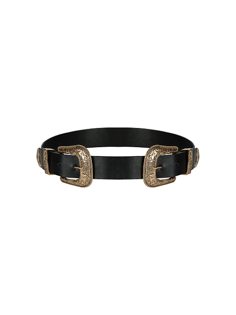 Широкий черный ремень с двумя пряжками бронзового цвета, 1
