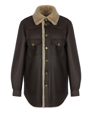 Темно-коричневая кожаная куртка с подкладом из овчины, 1