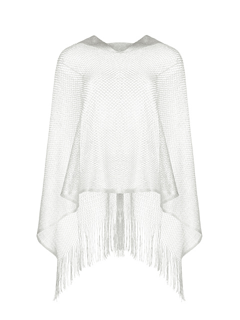 Серебристое пончо из сетки с бахромой, 1