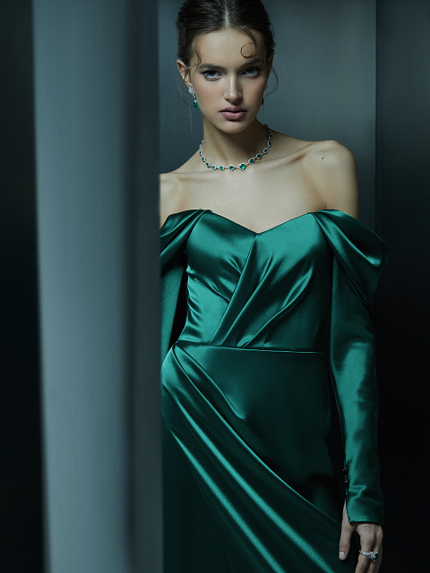 Зеленое платье-макси из шелка, 7