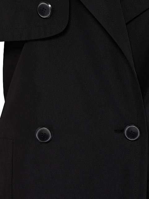 Черный двубортный тренч из хлопка с отделкой из кожи, 3