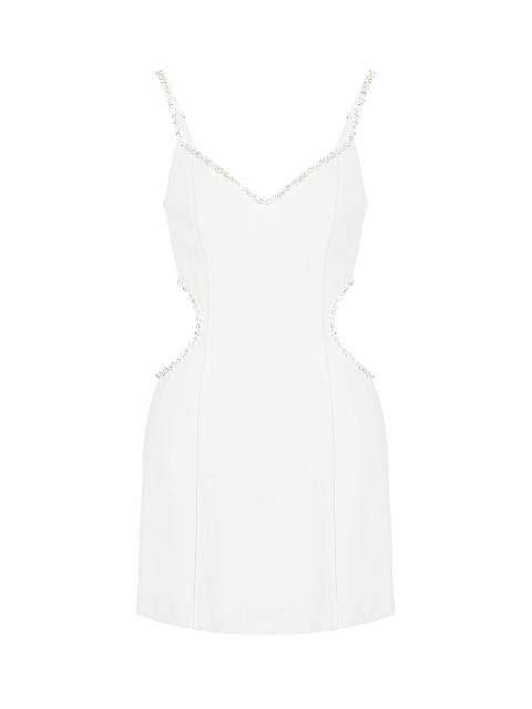 Белое платье-мини с вырезами и стразами, 1