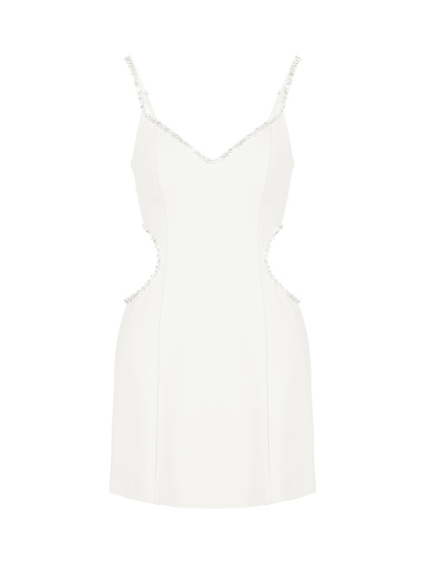 Белое платье-мини с вырезами и стразами, 1