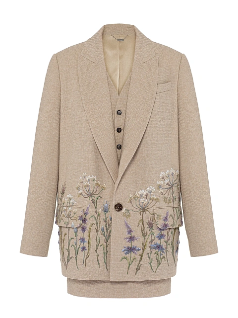 Бежевый костюм-тройка с цветочной вышивкой, 5