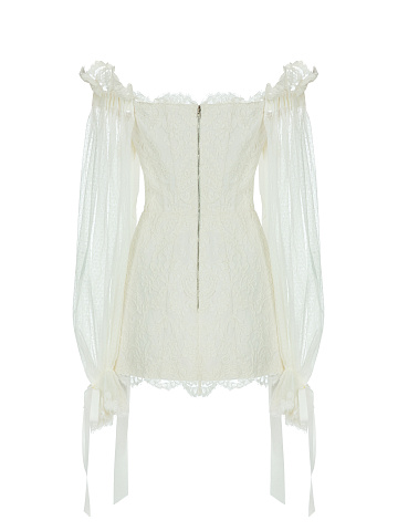 Белое кружевное платье-мини с открытыми плечами, 2