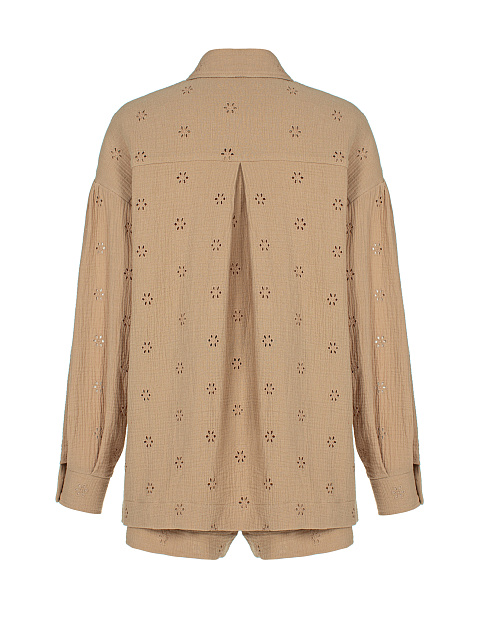 Бежевый костюм из муслина с вышивкой, 2