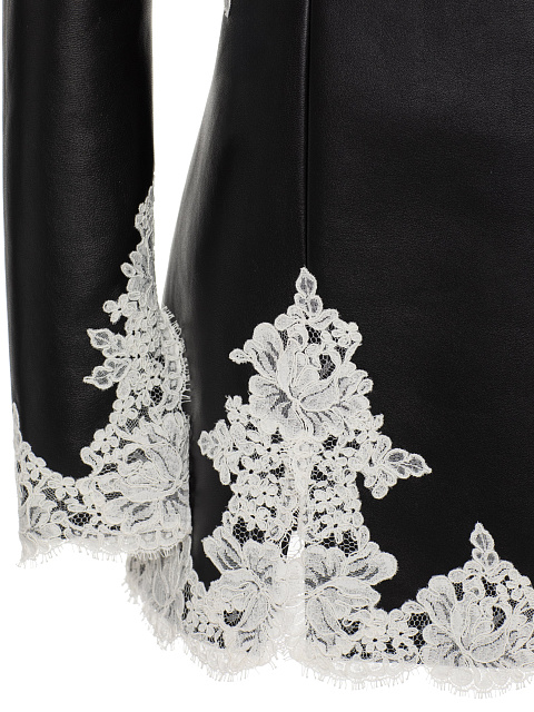 Черное платье-мини из кожи с белым кружевом, 3