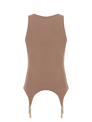 Бежевая майка из хлопка с кисточками из бисера, 2