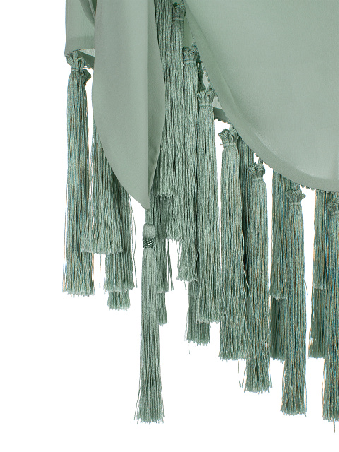 Зеленая юбка-мини из шелка с бахромой, 3