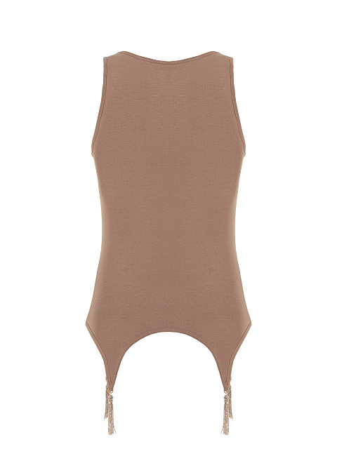 Бежевая майка из хлопка с кисточками из бисера, 2 Бежевая майка из хлопка с кисточками из бисера, 2