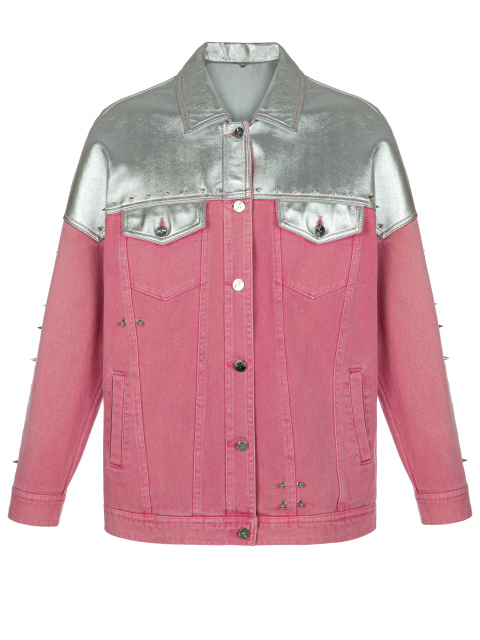 Розовая куртка из денима с серебряной кожаной отделкой, 1