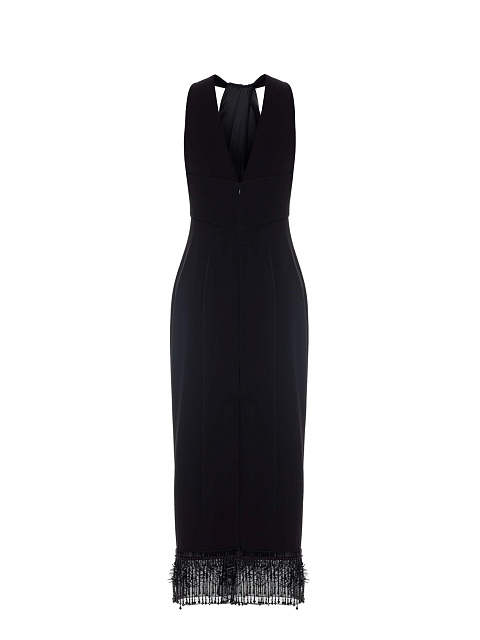 Черное платье-миди с открытыми плечами и бахромой, 10 Черное платье-миди с открытыми плечами и бахромой, 10