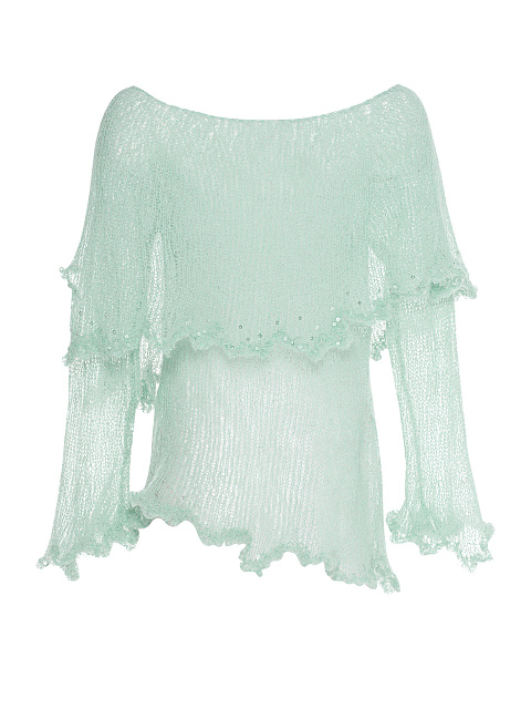 Зеленый свитер из мохера с открытыми плечами, 3