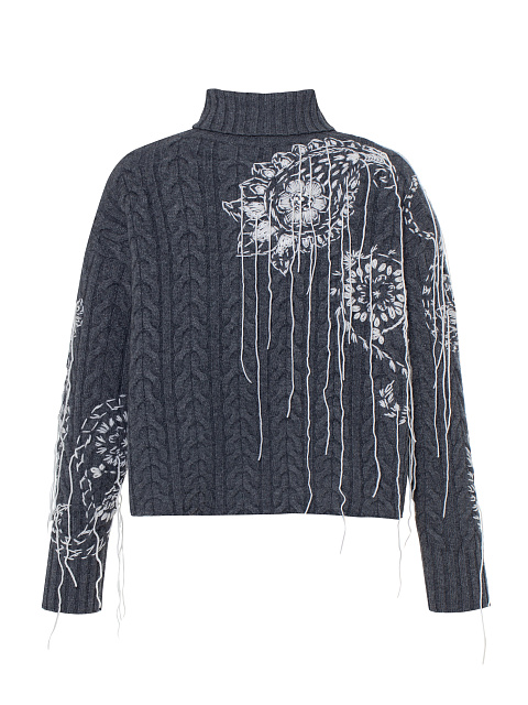Укороченный серый свитер из кашемира с косами и вышивкой, 2 Укороченный серый свитер из кашемира с косами и вышивкой, 2