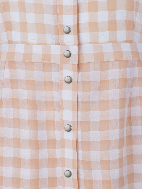 Персиковое платье-макси из тонкого шифона в клетку, 3